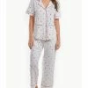 ICollection Kyley Plus Size Pajama Heart Print Pant Set Trimmed In Red With Front Pockets, 2 Piece