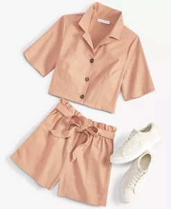 And Now This Women's Pull-On Cotton Paperbag Shorts -White Mark Shop 23158706 fpx