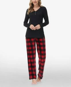 Echo Women's Henley Top With Microlight Lounge Pant Set, 2 Piece
