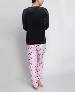 GOODNIGHT KISS Women's Silky Velour Long Sleeve Top And Jog Style Pant Pajama Set, 2 Piece -White Mark Shop 23208067 fpx