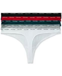 Calvin Klein Women's Signature Logo 5-Pk. Thong Underwear QD3712 -White Mark Shop 23233569 fpx