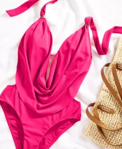 Bar III Solid Cowlneck One-Piece Swimsuit, Created For Macy's -White Mark Shop 23503264 fpx