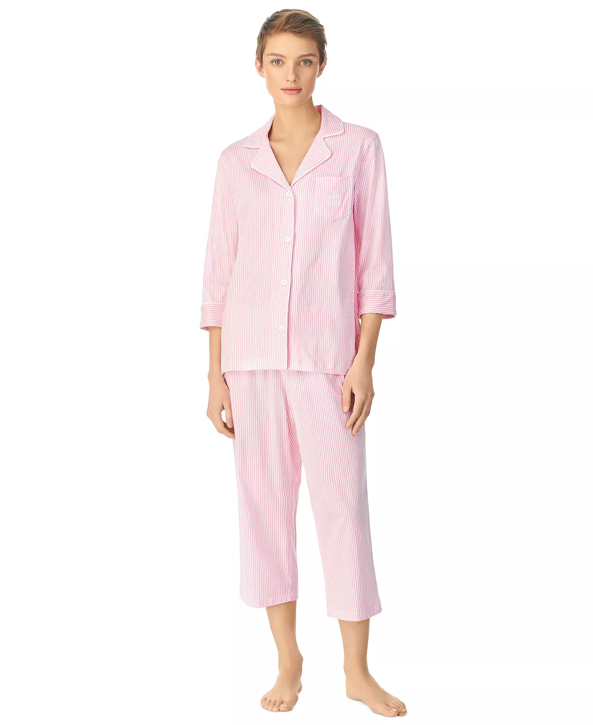 Lauren Ralph Lauren 3/4 Sleeve Classic Notch Collar Capri Pajama Set 5 Lauren Ralph Lauren 3/4 Sleeve Classic Notch Collar Capri Pajama Set - Image 5