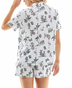 Roudelain Women's Printed Notched-Collar Pajamas Set 15 Roudelain Women's Printed Notched-Collar Pajamas Set -White Mark Shop 23547070 fpx