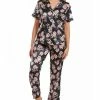 ICollection Women's Cyrus Floral Satin Pajama Pant Set With Cuff Detail, 2 Piece