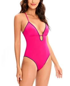 Lucky Brand Women's Stitch-Trimmed Plunging One-Piece Swimsuit -White Mark Shop 23577664 fpx