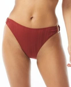 Vince Camuto Women's Ribbed Ring-Detail High-Leg Bikini Bottoms