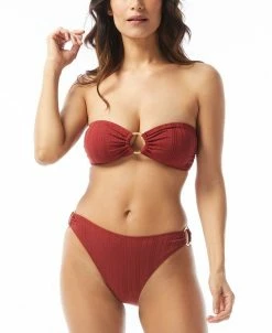 Vince Camuto Women's Convertible O-Ring Bandeau Bikini Top & Ribbed Ring-Detail High-Leg Bikini Bottoms