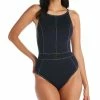 Bleu By Rod Beattie Women's A Fine Line Stitched Buckle-Waist Cross-Back One-Piece Swimsuit