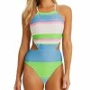 Jessica Simpson Women's Striped On The Horizon V-Front Cutout One-Piece Monokini