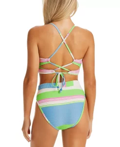 Jessica Simpson Women's On The Horizon Cropped Lace-Up Bikini Swim Top & Side-Shirred Bikini Bottoms -White Mark Shop 23747879 fpx