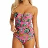 Jessica Simpson Women's Printed Bandeau Tankini Top & Side-Shirred Hipster Bikini Bottoms