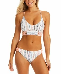 Jessica Simpson Women's Stripe It Up Scoop Neck Bikini Top & Stripe It Up Side-Shirred Hipster Bikini Bottoms