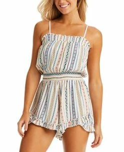 Jessica Simpson Women's Stripe It Up Cover-Up Romper -White Mark Shop 23768540 fpx