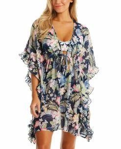 Jessica Simpson Women's Stranded In Paradise Printed Ruffled Cover-Up Dress