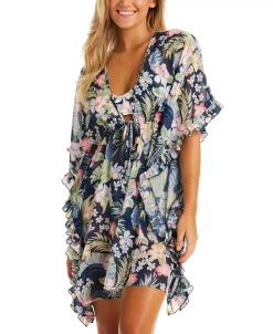 Jessica Simpson Women's Stranded In Paradise Printed Ruffled Cover-Up Dress -White Mark Shop 23768555 fpx