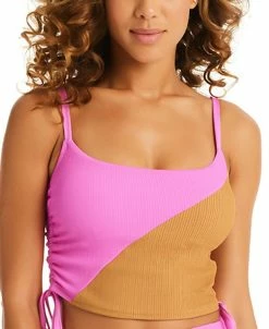 Sanctuary Women's Balancing Act Shirred-Side Cropped Tankini Top