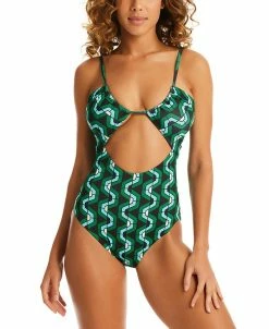 Sanctuary Women's Printed Geo-Wave One-Piece Keyhole Swimsuit
