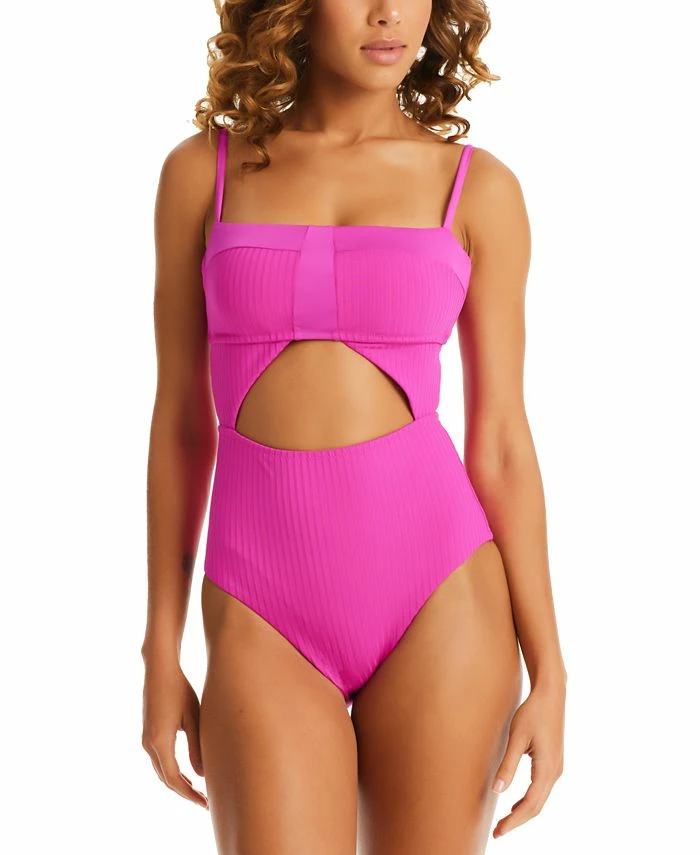Sanctuary Women's Refresh Ribbed Cutout Bandeau One-Piece Swimsuit 1 Sanctuary Women's Refresh Ribbed Cutout Bandeau One-Piece Swimsuit