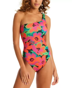 Sanctuary Women's Printed Gardener One-Shoulder One-Piece Swimsuit 6 Sanctuary Women's Printed Gardener One-Shoulder One-Piece Swimsuit -White Mark Shop 23777585 fpx