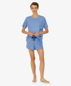 Lauren Ralph Lauren Women's Short Sleeve Crew Neck Boxer 2 Piece Pajama Set