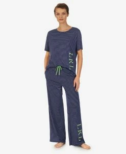 Lauren Ralph Lauren Women's Short Sleeve Crew Neck Wide Leg Pants 2 Piece Pajama Set