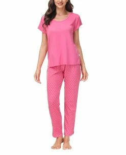 Echo Women's Short Sleeve T-Shirt With Printed Jogger Pants 2 Piece Pajama Set