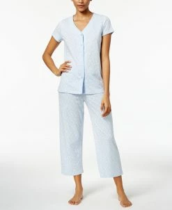 Charter Club Short Sleeve Top And Cropped Pant Cotton Pajama Set, Created For Macy's